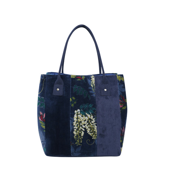 NEW Navy Blue Velvet Slouch Tote Bag w/ Botannical Print by Earth Squared
