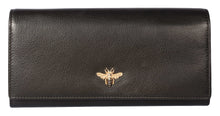  Mason Collection Black Leather Matinee Purse w/ RFID Protection and Gold Bee Decoration