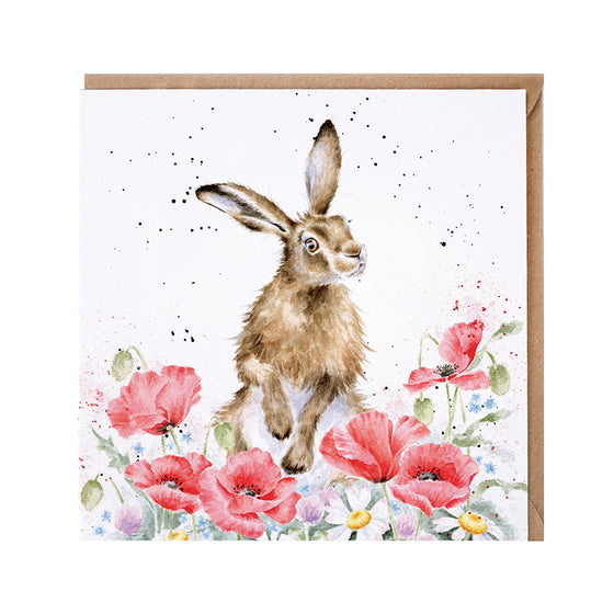Gifts for women UK, Funny Greeting Cards, Wrendale Designs Stockist, Berni Parker Designs Gifts Greeting Cards, Engagement Wedding Anniversary Cards, Gift Shop Shrewsbury, Visit Shrewsbury Blank Greeting Card Wild Hare Red Poppies Country Living Greeting Card