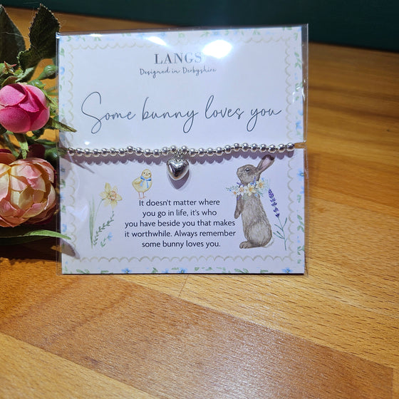 Stretchy Silver Finished Bracelet - Some Bunny Loves You