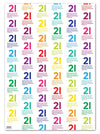 Funny wrapping paper, the number 21 is printed in a repeating pattern all over the paper in rainbow colours. Perfect for wrapping up their 21st birthday gift! Gift wrap for any occasion.