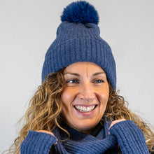  Women's Recycled Yarn Mini Cable Knit Beanie Hat, Denim Blue