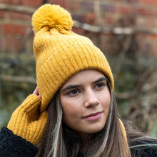  Women's Recycled Yarn Mini Cable Knit Beanie Hat, Mustard