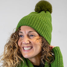  Women's Recycled Yarn Mini Cable Knit Beanie Hat, Green