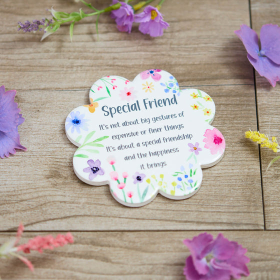 Bright and Cheery Flower Shaped Ceramic Coaster - Special Friend