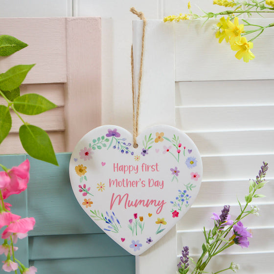 Bright and Cheery Ceramic Heart Hanger - Happy First Mother's Day Mummy
