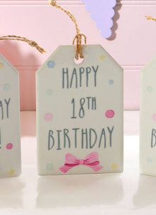  White with Pastel Spots Ceramic Gift Tag - Happy 18th Birthday