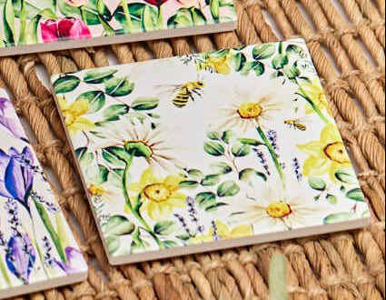 Bright Yellow Daffodils with White Daisies Ceramic Coaster