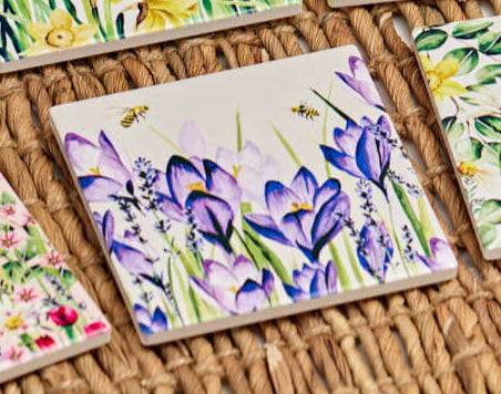Lovely Violet Crocus Garden Ceramic Coaster