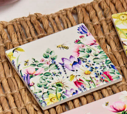 Bright Mixed Wildflower Spring Garden Ceramic Coaster