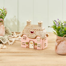  NEW Hand Painted Pink 2 Story Country Cottage T-Light Candle Holder