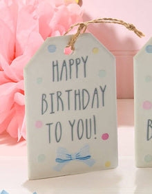  White with Pastel Spots Ceramic Gift Tag - Happy Birthday to You