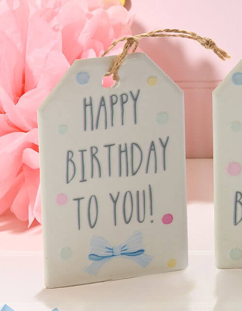 White with Pastel Spots Ceramic Gift Tag - Happy Birthday to You