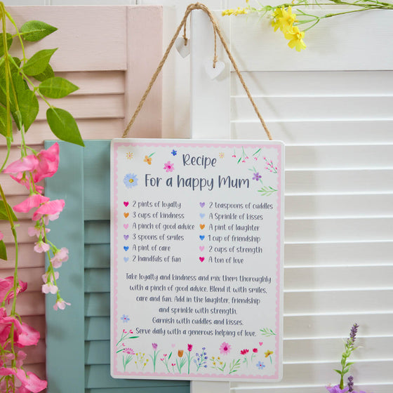Recipe for a Happy Mum Wooden Plaque