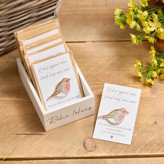 Robins Appear When Loved Ones Are Near - Painted Wood Robin Token