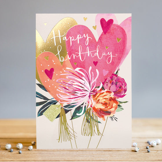 Gifts for women UK, Funny Greeting Cards, Wrendale Designs Stockist, Berni Parker Designs Gifts Greeting Cards, Engagement Wedding Anniversary Cards, Gift Shop Shrewsbury, Visit Shrewsbury Blank Greeting Card Happy Birthday Blank Birthday card for women Balloons and flowers