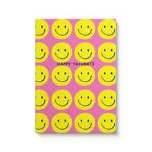 A5 Lined Paperback Notebook Pink with Yellow Smiley Faces Happy Thoughts