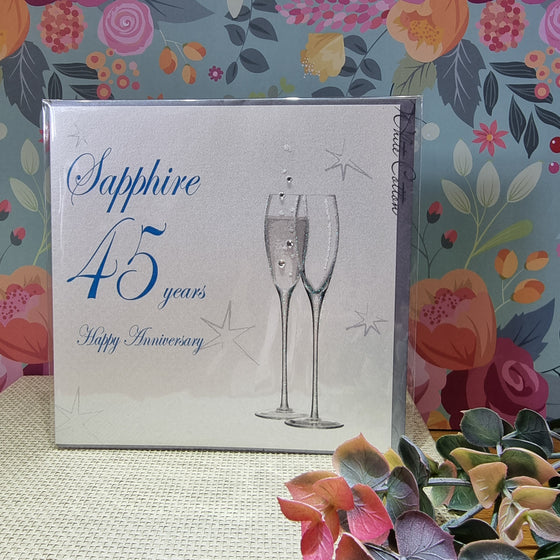 Elegant Blank 45th Sapphire Wedding Anniversary Card - 45 Years Happy Anniversary
