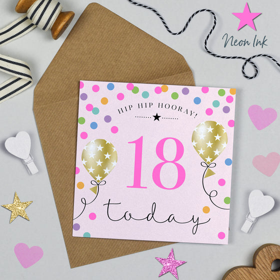 Pink Birthday Balloons, 18th Birthday Card for Young Women