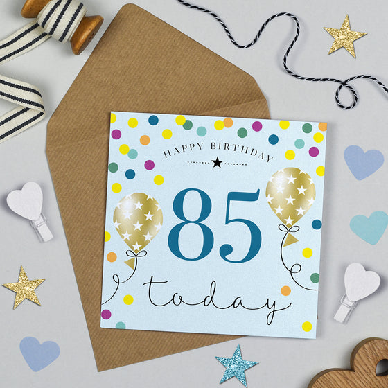 Blue Birthday Balloons, 85th Birthday Card for Men