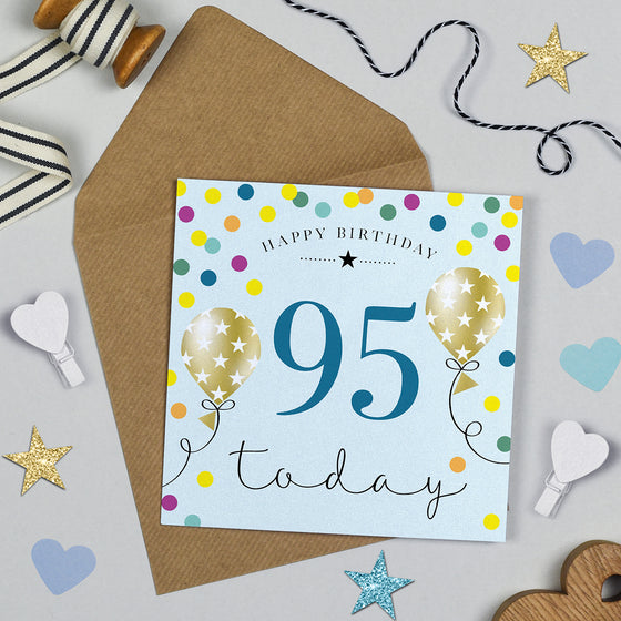 Blue Birthday Balloons, 95th Birthday Card for Men