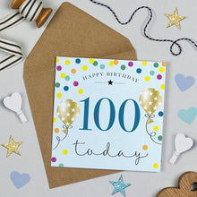  Blue Birthday Balloons, 100th Birthday Card for Men