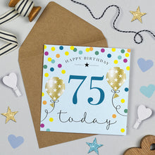  Blue Birthday Balloons, 75th Birthday Card for Men
