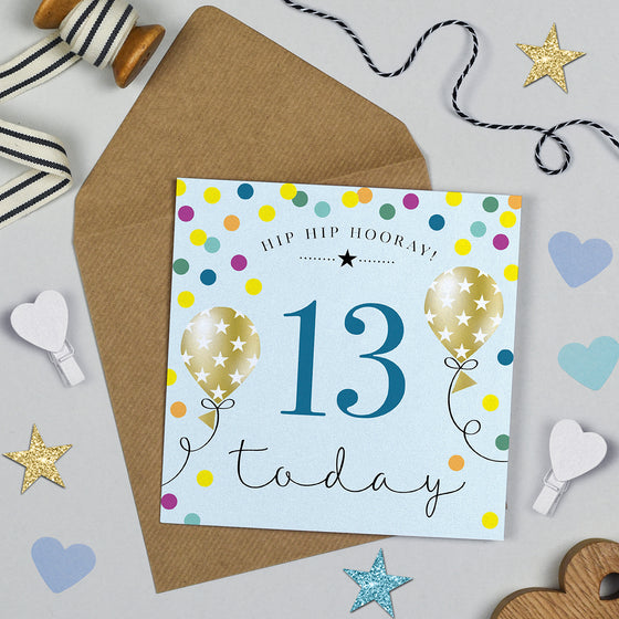 Blue Birthday Balloons, 13th Birthday Card for Boys
