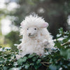 Beryl the sheep, a soft, white, adorable plush toy by Hannah dale. Beryl is a sociable and creative thrill-seeker. Wrendale Designs.