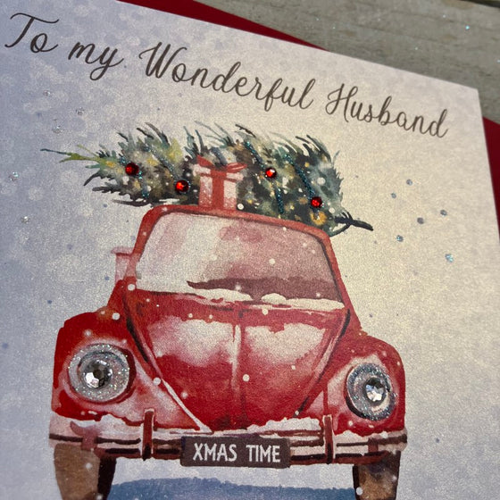 rustic retro Beetle Christmas Card for Husband 2