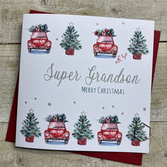 Beautiful Blank Christmas Card - Super Grandson Merry Christmas