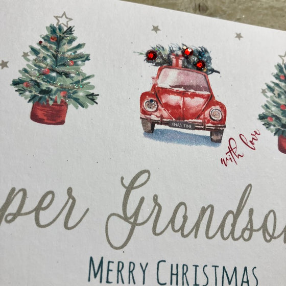 Beautiful Blank Christmas Card - Super Grandson Merry Christmas
