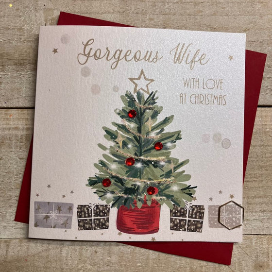 elegant blank christmas card Gorgeous Wife sparkling christmas tree and gifts