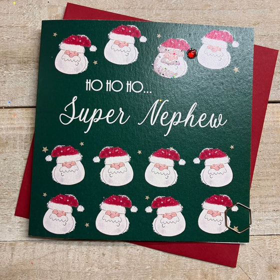 fun blank christmas card for nephew dancing santa heads Ho Ho Ho