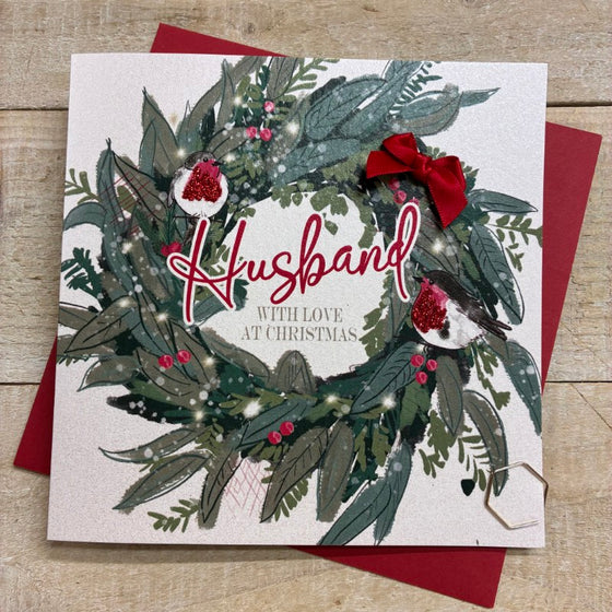 blank christmas card husband red robins christmas wreath 1