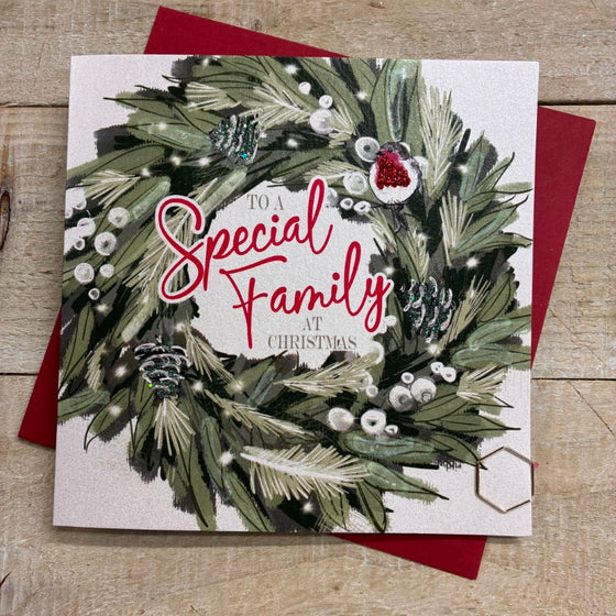 elegant blank christmas card special family mistletoe wreath and red robin