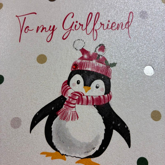 Fun Blank Christmas Card To My Girlfriend Penguin Fun Polka Dots 2