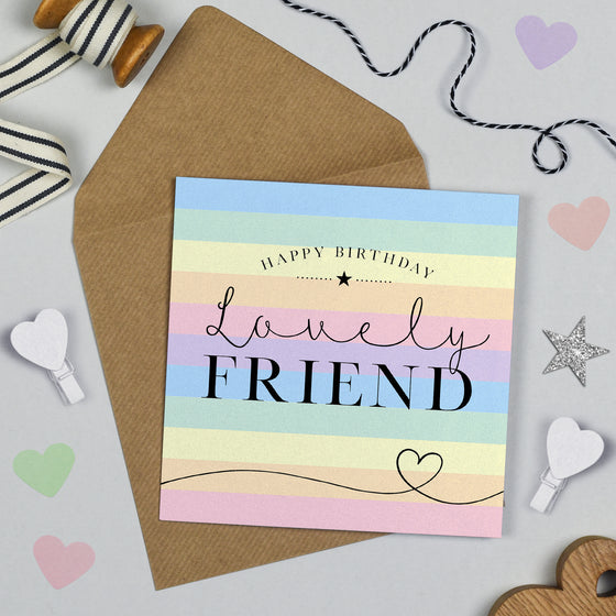 Candy Stripe Blank Birthday Card, Happy Birthday Lovely Friend