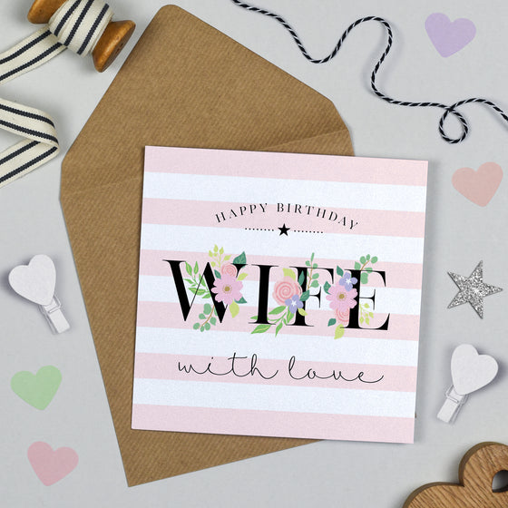 Candy Stripe Blank Birthday Card, Happy Birthday to my Wife