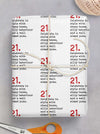 A funny and slightly cheeky sheet of wrapping paper. Featuring the number 18 accompanied by the cheeky text "Celebrate in style with cheap booze, silly behaviour and a well aimed puke." Perfect for anyone wrapping a funny present or appreciates funny humour.