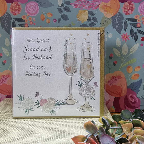 Elegant Blank Wedding Day Card - A Special Grandson and his Husband