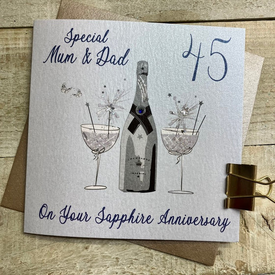 Elegant Blank 45th Wedding Anniversary Card - Special Mum and Dad on your Sapphire Anniversary