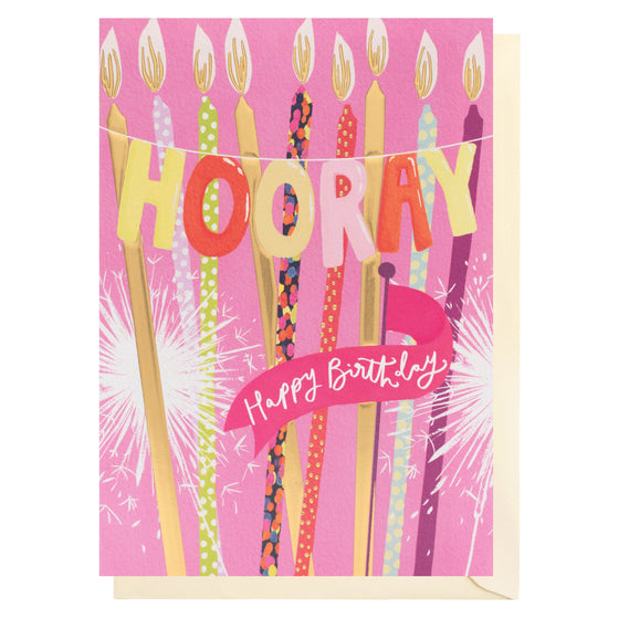 Cheerful Blank Birthday Card - Hooray Happy Birthday