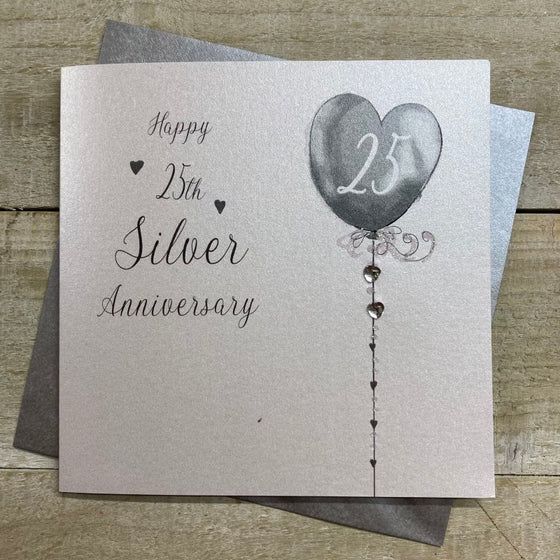 Elegant Blank 25th Wedding Anniversary Card - Happy 25th Silver Anniversary