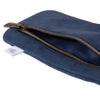 Navy blue glasses pouch from Wrendale Designs. This pouch features an embroidered highland cow stitched into the soft navy blue fabric. Designed by Hannah Dale. The metal zip on the pouch has 'Wrendale' engraved into the metal.