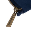 Navy blue glasses pouch from Wrendale Designs. This pouch features an embroidered highland cow stitched into the soft navy blue fabric. Designed by Hannah Dale. The metal zip on the pouch has 'Wrendale' engraved into the metal.