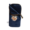 Navy blue glasses pouch from Wrendale Designs. This pouch features an embroidered highland cow stitched into the soft navy blue fabric. Designed by Hannah Dale.