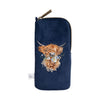 Navy blue glasses pouch from Wrendale Designs. This pouch features an embroidered highland cow stitched into the soft navy blue fabric. Designed by Hannah Dale.