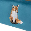 Calming dark teal brush bag. Featuring Hannah Dale's embroidered fox, stitched into the soft, velvet like fabric. Wrendale Designs, gifts for women.