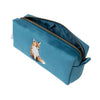 Calming dark teal brush bag. Featuring Hannah Dale's embroidered fox, stitched into the soft, velvet like fabric. Wrendale Designs, gifts for women.
